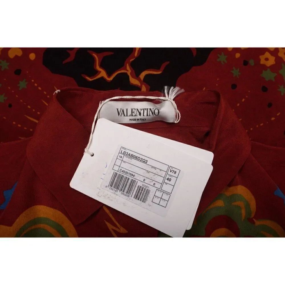 Valentino Womans Volcano Dress Blouse Enchanted Red Printed IT 40 US 4 Silk - Picture 8 of 8